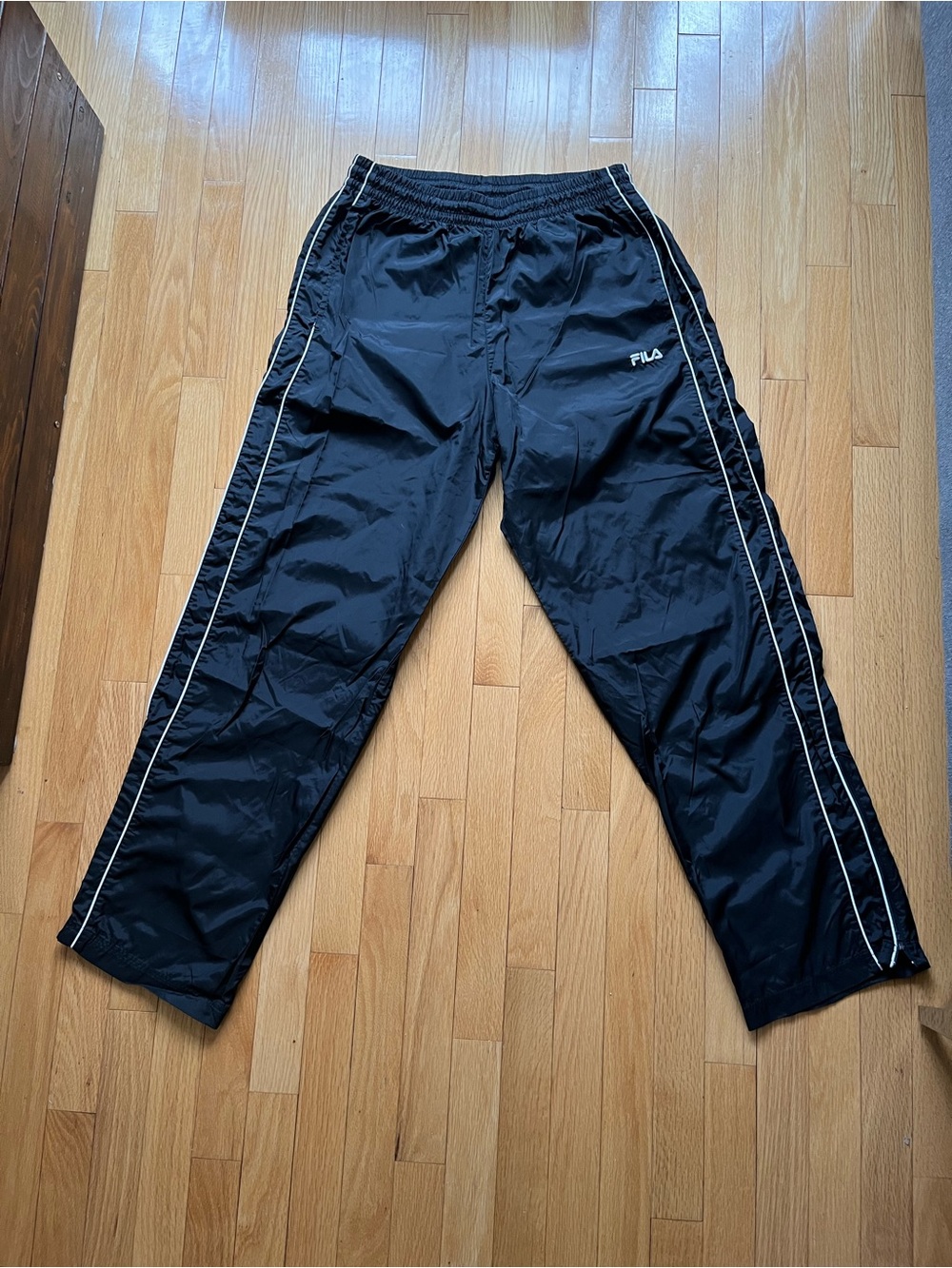 Fila Black Wide-Leg Pants with White Side Piping